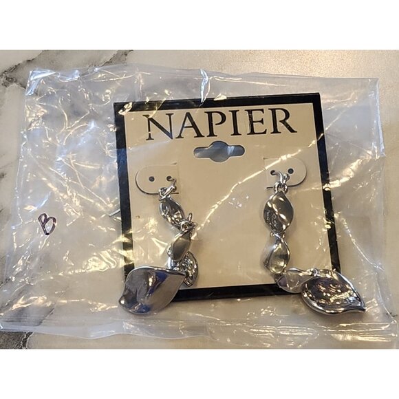 Napier Silver-Tone Sculptural Drop Earrings For Women - Picture 2 of 5